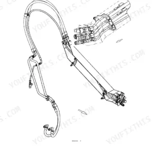 Case 450, 465, 450CT high-flow hydraulic power system diagram showing hose routing and coupler connections.