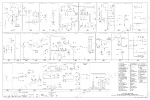 Case 450, 465, 450CT electrical schematic wiring diagram showing system circuits, component index, and wire identification.
