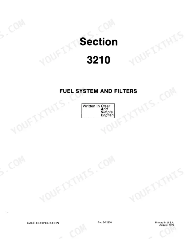 Case 4890 Service Manual — Section 3210 Fuel System and Filters title page