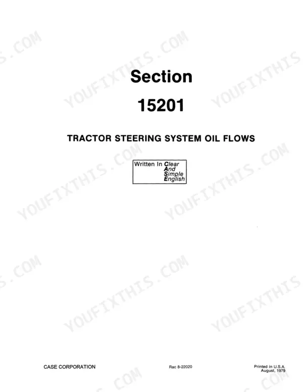 Case 4890 Service Manual — Section 15201 Steering System Oil Flows title page