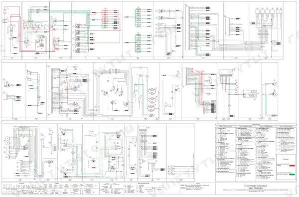 Case 650L crawler dozer fold-out electrical schematic with wire color legend