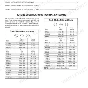 Case 6T-830, 6TA-830 torque specification tables for Grade 5 and Grade 8 decimal hardware bolts, nuts, and studs.