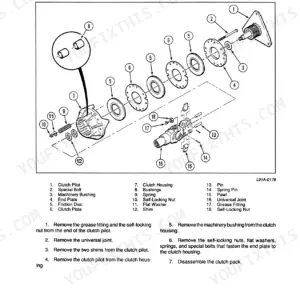 Case 8570 Mid-Size exploded view diagram and disassembly procedure for the clutch housing and clutch pack components.