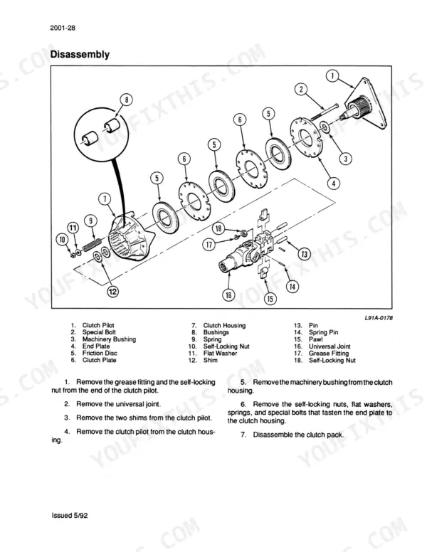 case-8570-mid-size-baler-service-manual-rac-8-99250-exploded-view-76.webp Case 8570 Mid-Size exploded view diagram and disassembly procedure for the clutch housing and clutch pack components.