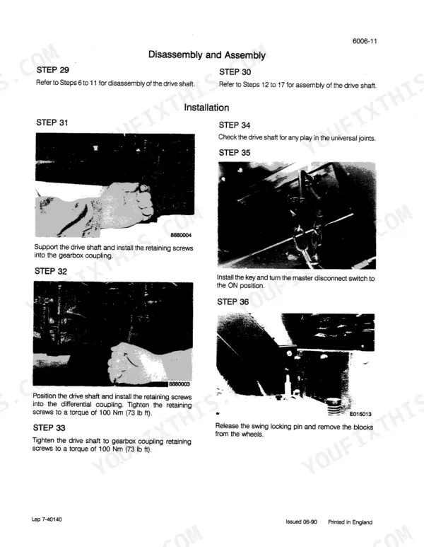 Case 888P excavator drive shaft disassembly, assembly and installation steps with photos (section 6006)