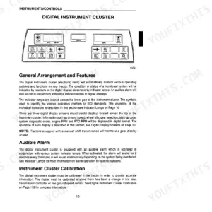 Case 9350 digital instrument cluster diagram, indicator lamp layout, and operation overview for tractor controls.