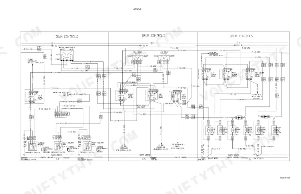 Case CPX620 drum controls electrical wiring diagram showing relays, proximity switches, and solenoid connections.