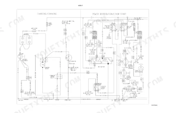 Case CPX620 wiring diagram for charging, cranking, power distribution, and ether start electrical systems.