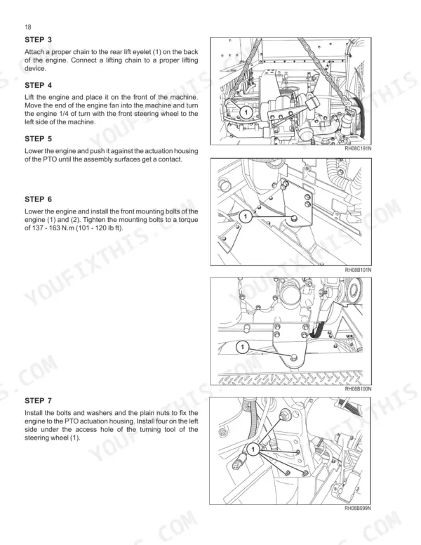 Case IH 2566 2688 2799 combine engine lifting and removal steps 3-4 with photos (section 2000)