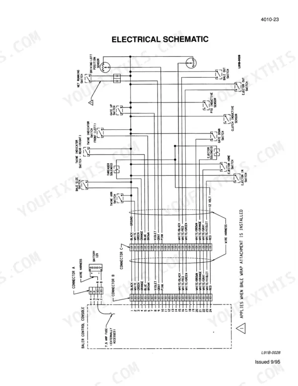 Case IH 8455, 8460, 8465 baler service manual — control console electrical schematic, p. 345