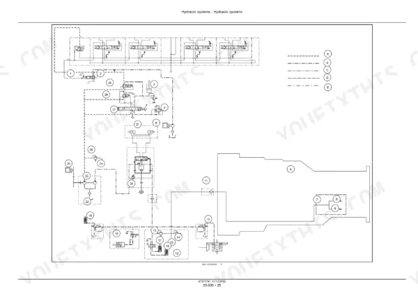 Case IH Farmall 110A-140A hydraulic schematic frame 01 for the mechanical shuttle hydraulic system with remote valves, pump supply and return circuits