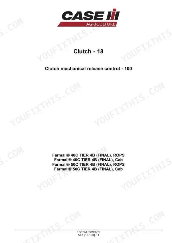 Case IH Farmall 40C 50C service manual, Clutch section divider, clutch mechanical release control (page 160)