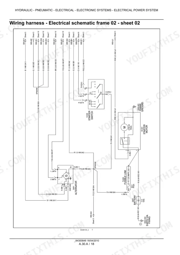 case-ih-farmall-45a-farmall-55a-tractor-service-manual-84300849-wiring-132.webp Case IH Farmall 45A, Farmall 55A electrical schematic showing starter motor, alternator, battery, and starter switch wiring.