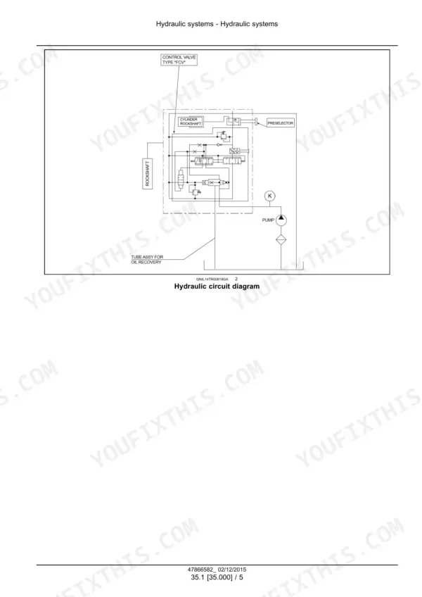 Case IH Farmall 50A, 60A, 70A hydraulic circuit diagram showing control valve, rockshaft, and pump components.