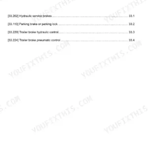 Case IH Farmall 75C-115C service manual contents page for section 33 Brakes and controls: hydraulic service brakes, parking brake, trailer brake control