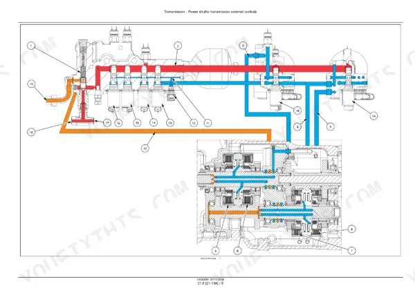 Case IH Farmall 90C, 100C, 110C, 120C power shuttle transmission external controls hydraulic system diagram with numbered components.
