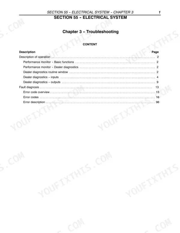 case-ih-lbx331-lbx421-lbx431-baler-repair-manual-87019910-troubleshooting-409.webp Case IH LBX331, LBX421, LBX431 electrical system troubleshooting table of contents for diagnostics and error codes.