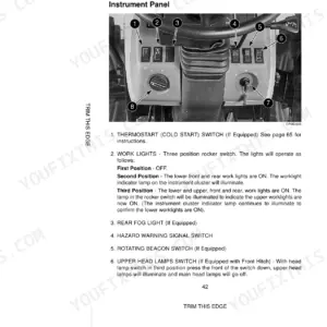 Case MX100, MX110, MX120, MX135, MX150, MX170 instrument panel controls diagram and switch operation descriptions.