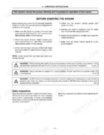 case-ih-mx210-mx285-series-tractor-operator-manual-6-31483-operations-147.webp Case IH MX210, MX230, MX255, MX285 operator manual page covering engine starting procedures, daily inspection, and safety warnings.