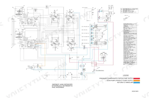 Case IH Patriot 4430 hydraulic schematic diagram showing boom fold, active suspension, and pump supply systems with component legend.