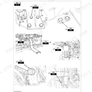 Case IH Puma 165-225 user platform torque specifications diagram showing bolt tightening values for cab and chassis mounts.