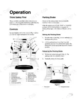 cc174453-b4-operations-11 Ford LS25-12.5G, 9861897 operator manual page showing parking brake procedures and machine control diagrams.