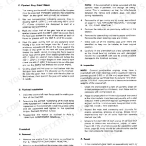 Ford 6500, 7500 service manual page covering flywheel ring gear repair, installation, and crankshaft removal, inspection, and repair.