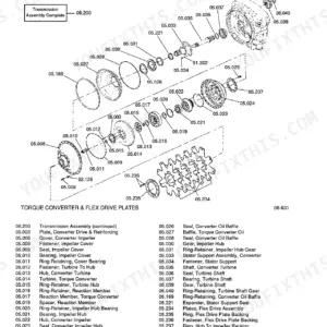 Clark C500 Y180-Y350 exploded view of torque converter and flex drive plates with component parts list.