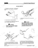 clark-c500-series-lift-truck-service-manual-procedures-34.webp Clark C500 Y180-Y350 engine removal procedure, showing air compressor, accelerator cable, and transmission cooling line disconnection steps.