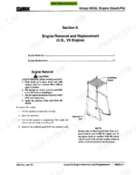 clark-cgc-40-variants-lift-truck-service-manual-procedures-43.webp Clark CGC 40-70, CGP 40-70 manual: 4.3L V6 engine removal and replacement procedure, safety steps, and overhead guard diagram.