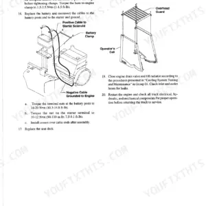 Clark CGC 40-70, CGP 40-70 diesel engine service manual: battery cable installation and overhead guard assembly procedures.