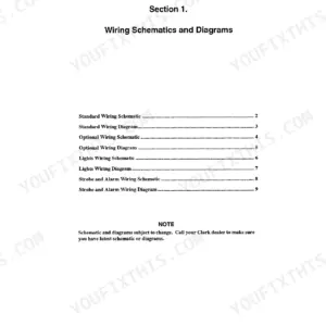 Clark ESM-II 12 thru 25 Group 17 Electrical Schematics table of contents for standard, optional, lights, and strobe wiring.