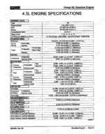 Clark GPX 35/40/50E 4.3L gasoline engine specifications table including piston, bore, and bearing clearances.