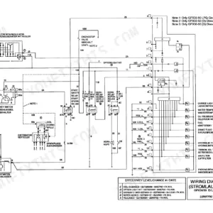 Clark GPX 35/40/50E wiring diagram showing alternator, key switch, starter, relays, and engine sensor circuits.