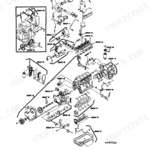 Cummins 4BT3.9, 6BT5.9 22-Group system exploded view diagram showing engine block, crankshaft, camshaft, and component groups.