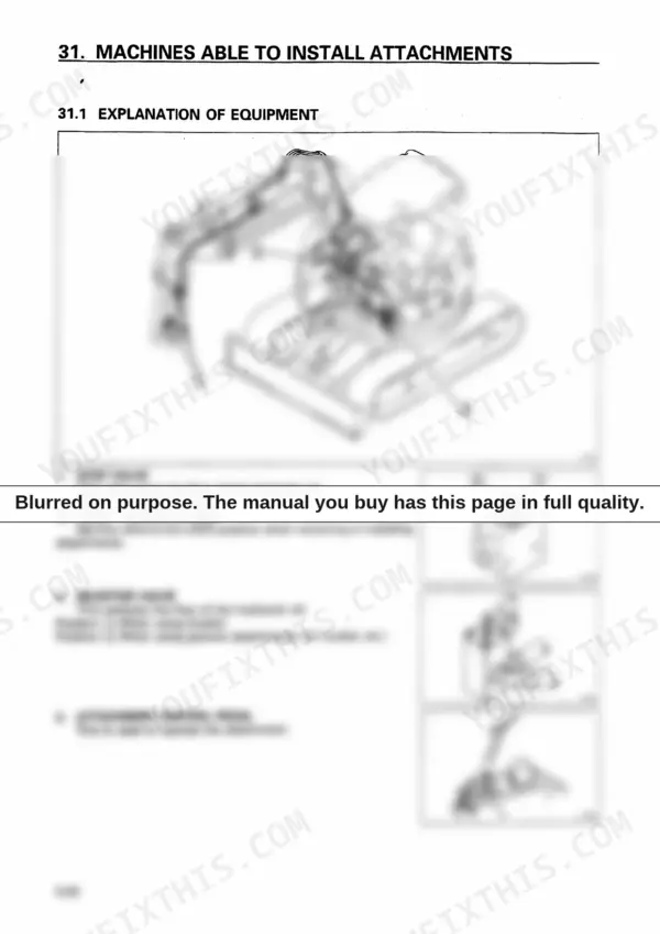 Komatsu PC50UU-2 diagram showing stop valve, selector valve, and attachment control pedal for hydraulic equipment installation.