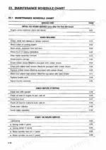 Komatsu PC50UU-2 maintenance schedule chart showing service intervals for engine, cooling, fuel, tracks, and lubrication.