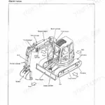 Komatsu PC50UU-2 general view diagram showing boom, arm, bucket, cylinders, tracks, and directional orientation labels.