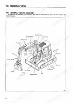 Komatsu PC50UU-2 general view diagram showing boom, arm, bucket, cylinders, tracks, and directional orientation labels.