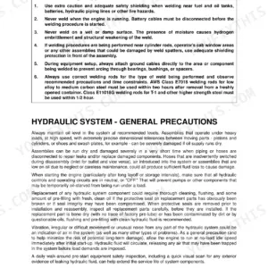 Daewoo Mega 160, Mega 160TC safety precautions for welding and general hydraulic system maintenance procedures.