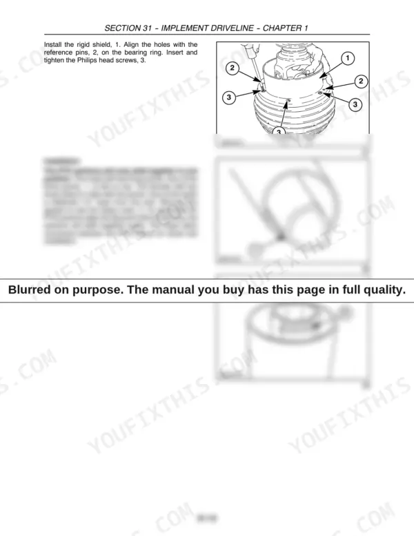dd4b9e68-b2-procedures-97 New Holland BR740A, BR750A, BR770A, BR780A implement driveline PTO shield installation and alignment diagrams.