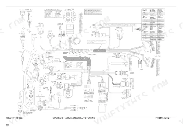 Deutz-fahr Agroplus 75, 85, 95, 100 wiring diagram 6 showing normal under carpet electrical connections and connector tables.