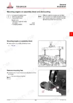 Deutz TCD 2012 2V engine service manual procedure for mounting engine on assembly block and removing mounting feet.