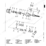 John Deere 335, 375, 385, 435, 535 exploded view diagram of the PTO unit with shear bolt and component parts list.