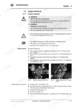 e86575a0-b-procedures-145 Weidemann 2070 CX50, 2070 CX80 Perkins engine removal procedure, hand pump retaining plate, and engine hood locking mechanism diagrams.