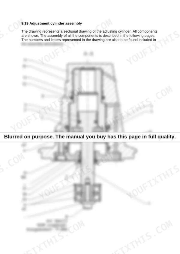 f42fcae3-b2-exploded-view-64 Wacker Neuson DPU 130 sectional diagram of the adjustment cylinder assembly with numbered component callouts.
