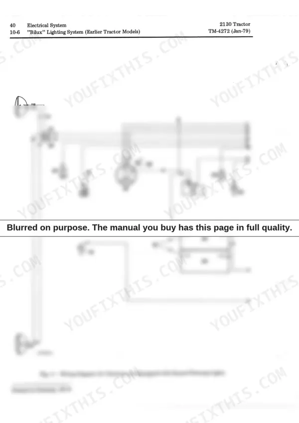 John Deere 2130 wiring diagram for Bilux lighting system on earlier tractor models without hazard warning lights.