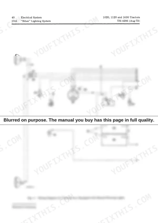 John Deere 1020, 1120, 1630 wiring diagram for the Bilux lighting system on tractors without hazard warning lights.