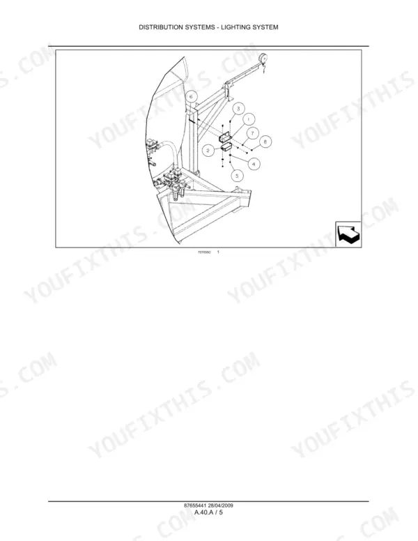 flexi-coil-68-68xl-field-sprayer-service-manual-87655441-exploded-view-61.webp Flexi-coil 68, 68XL exploded view diagram of the distribution lighting system mounting components and hardware.