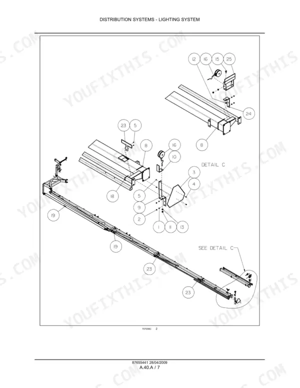 Flexi-coil 68, 68XL exploded view diagram of the distribution lighting system components and mounting hardware.